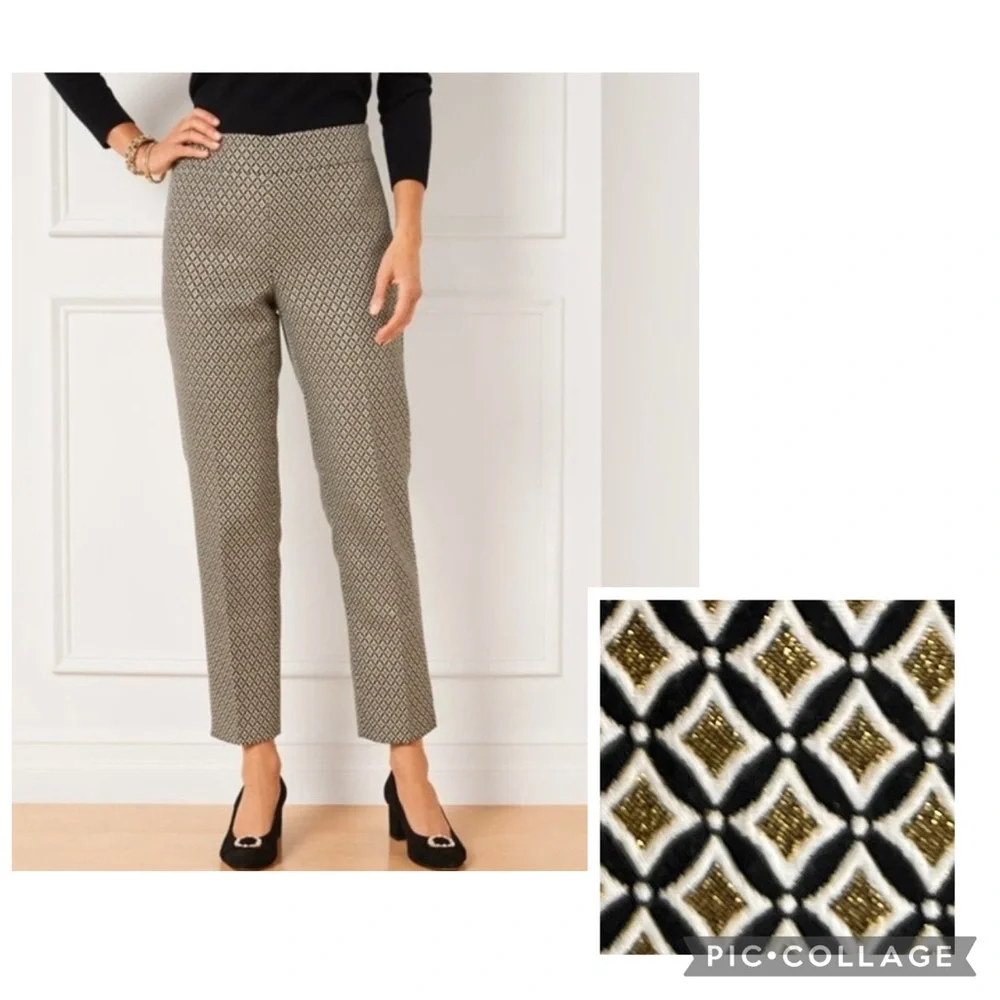Talbots Slim Ankle Pant in Gold Medallion Jacquard Black Diamond NWT 2 Classic